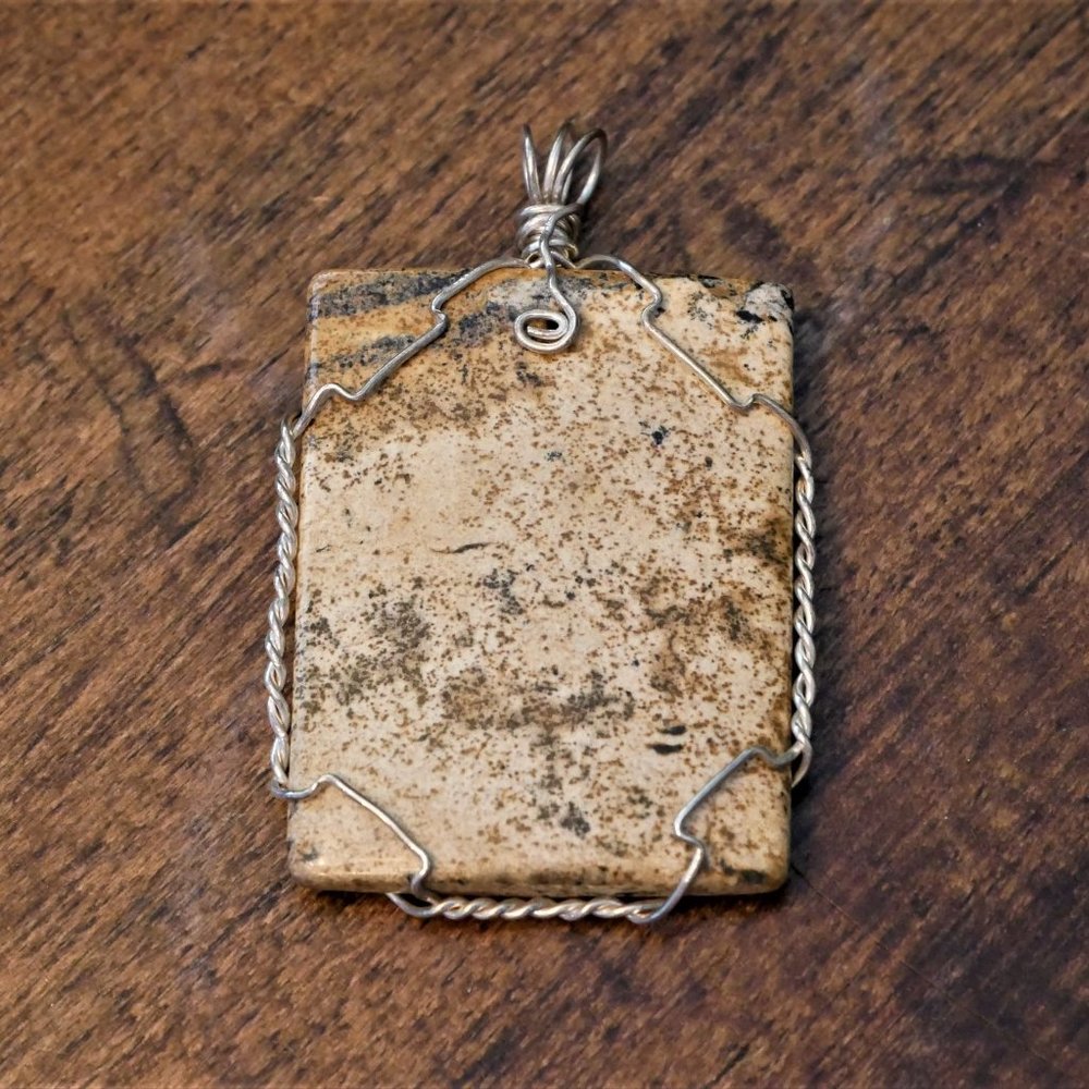 Vintage Pictur Jasper pendatnt sterling framing